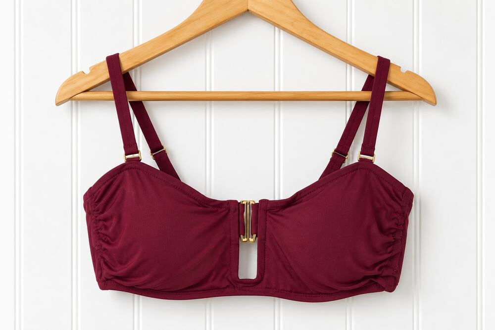 Andie Cartagena Bikini Top Womens M Bordeaux Ruched Swim NWT